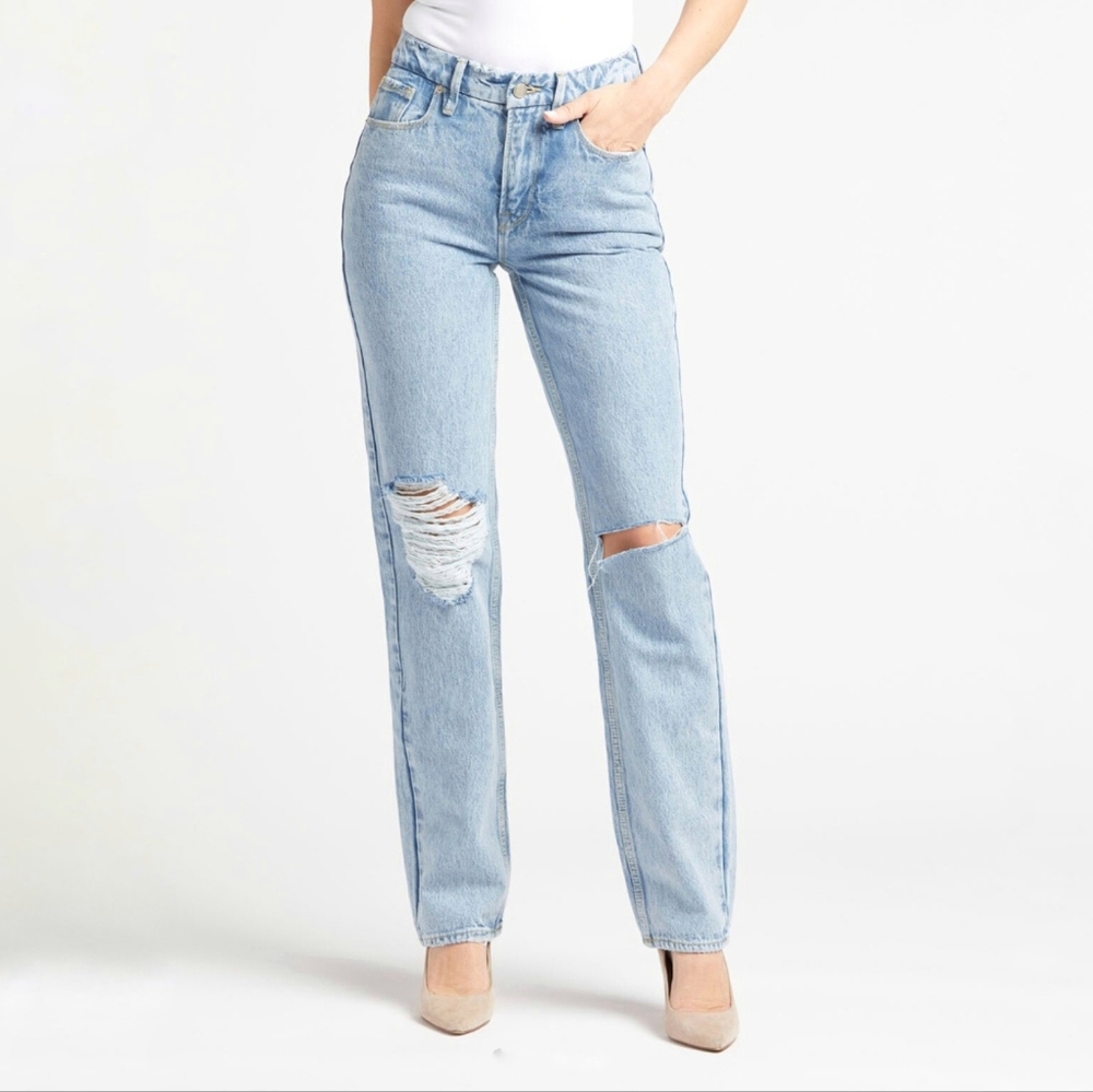 Good American NWT Good 90s Icon High Rise Distressed Denim Jeans